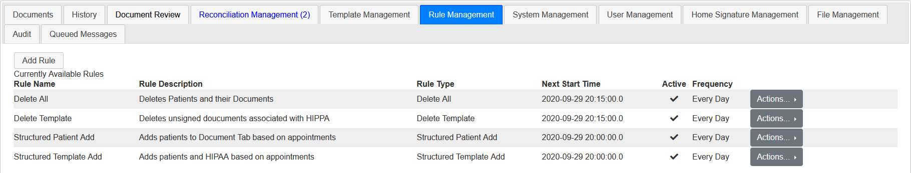 Screenshot Following Addition of Structured Template Add Rule